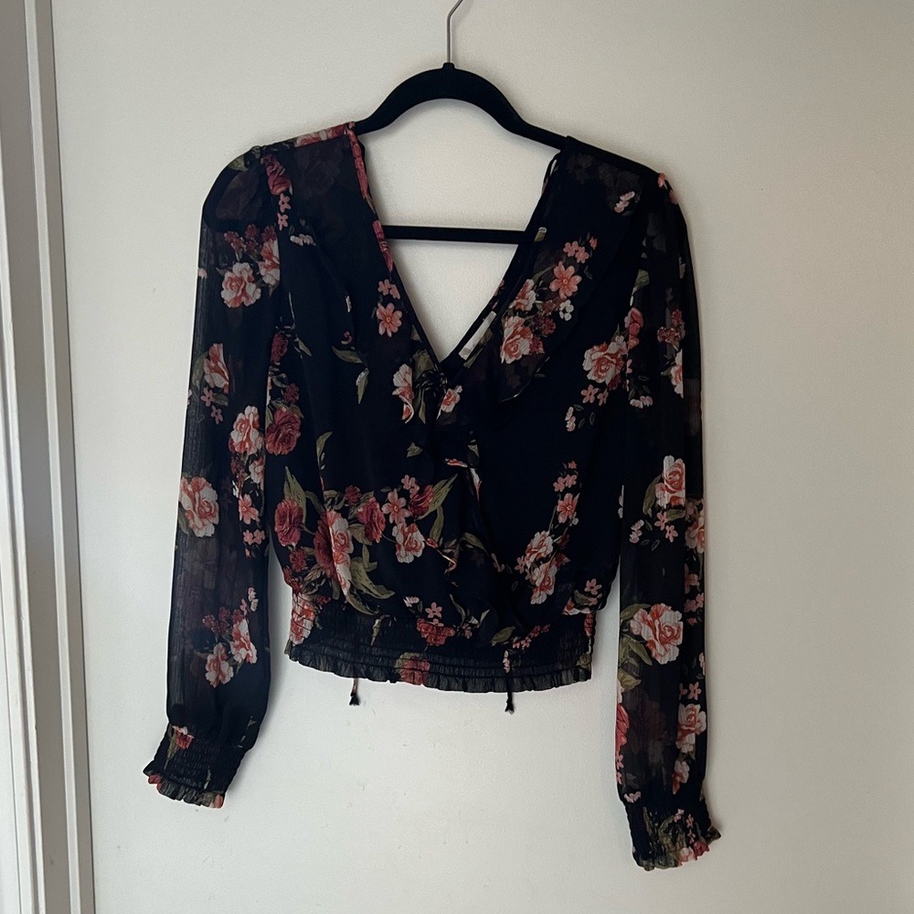 💐V-neck sheer blouse top